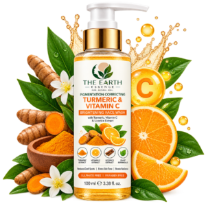 The Earth Essence Pigmentation Correcting Turmeric & Vitamin C Brightening Face Wash 100 ml with turmeric, vitamin C and licorice extract for pigmentation, dark spots, tanning and uneven skin tone.